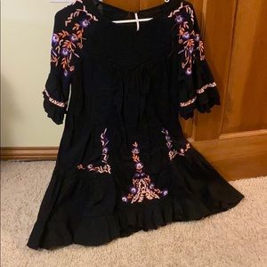 Floral Embroidered Black Free-People Dress